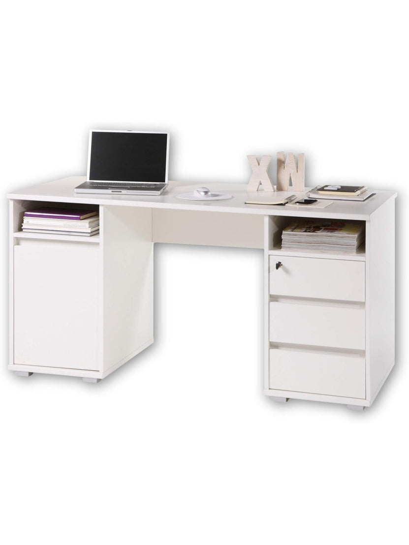 Schreibtisch mit Schubladen und offenen Ablagefachern 145 x 74 x 65 cm in Weiss fur Homeoffice und Arbeitszimmer