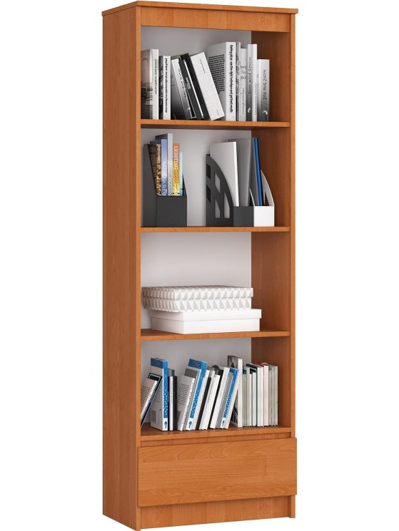 Bucherregal 60 cm mit einer Schublade und vier Regalfachern