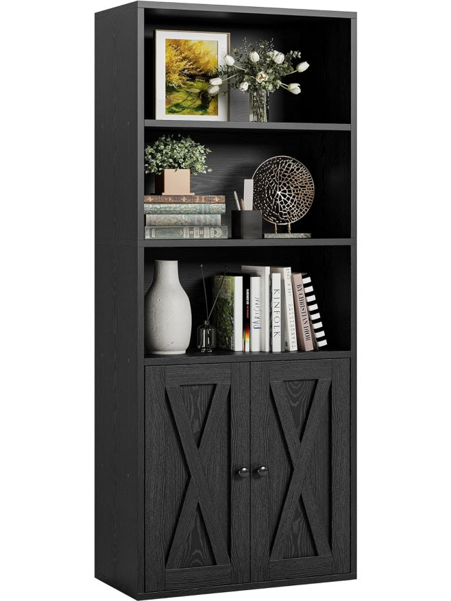 Bucherregal mit zwei Turen funf Ebenen und Industrie Design in Schwarz