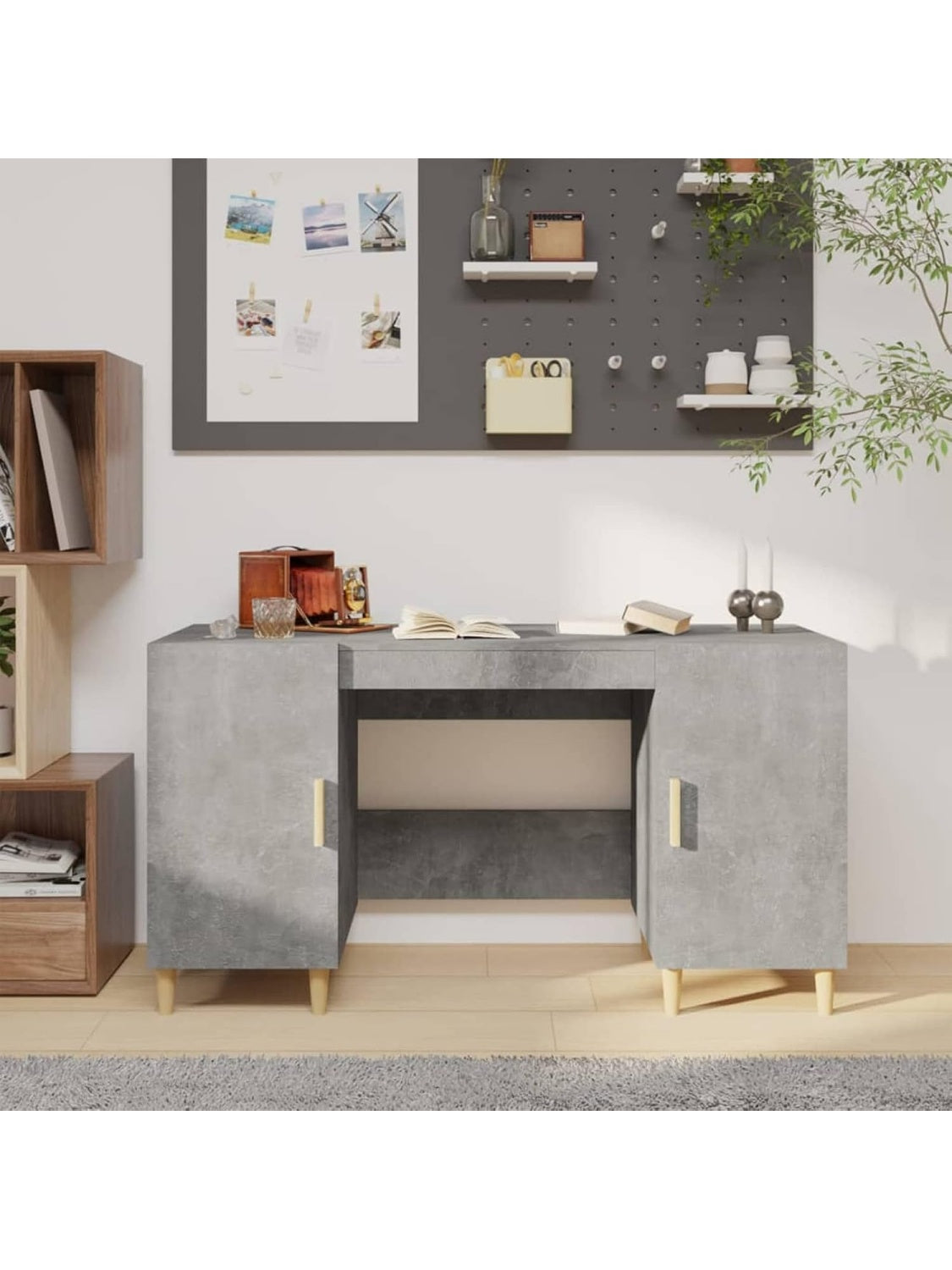 Schreibtisch in Betongrau 140 x 50 x 75 cm aus Holzwerkstoff fur Computer Arbeitsplatz und Homeoffice