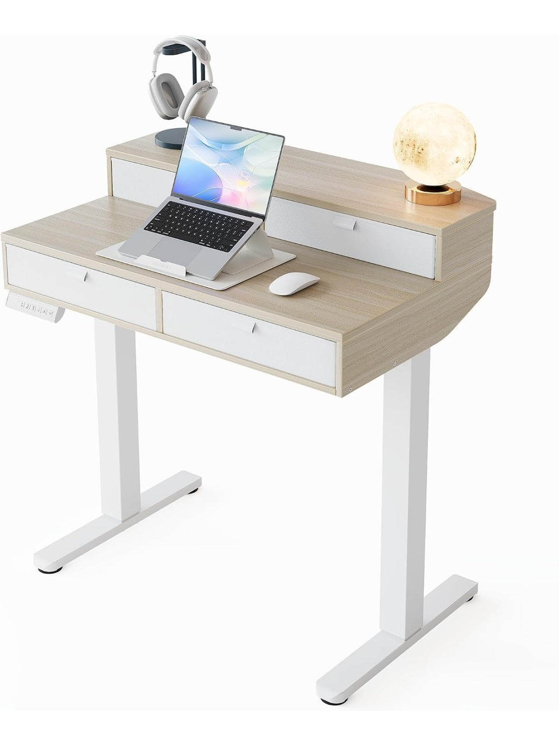 Hohenverstellbarer Schreibtisch 80 x 53 cm mit integrierten Schubladen fur Homeoffice und Buro