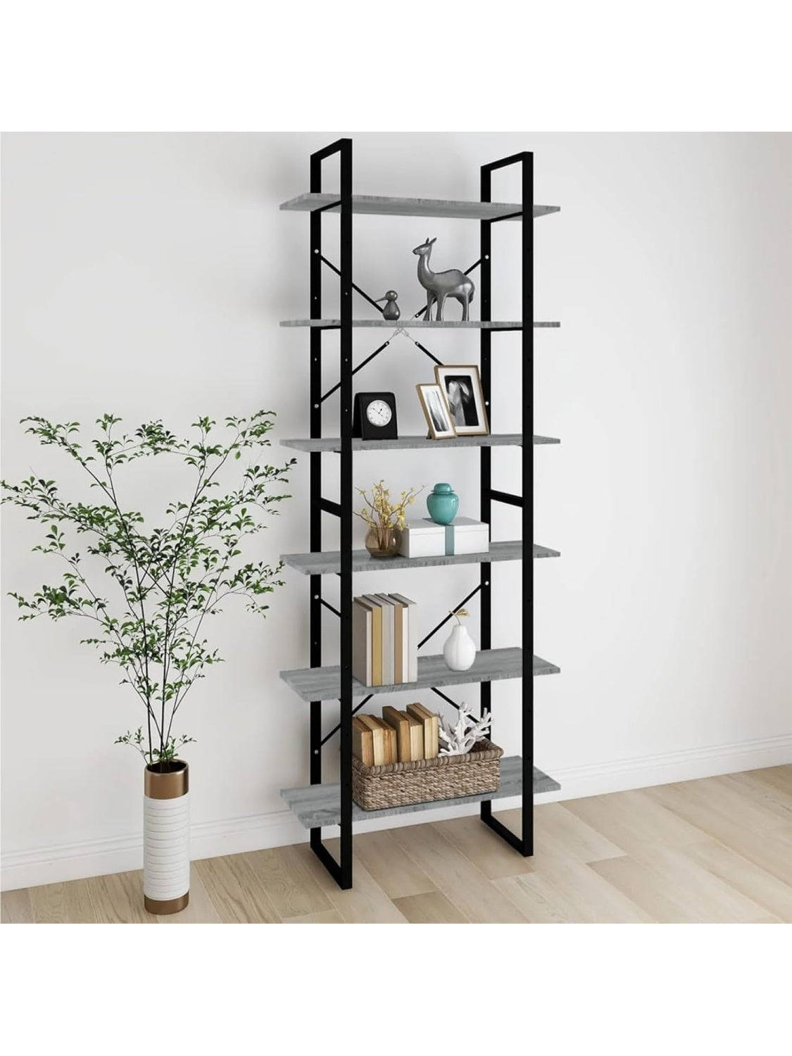 Bucherregal 80 x 30 x 210 cm in Grau Sonoma mit offenen Regalfachern
