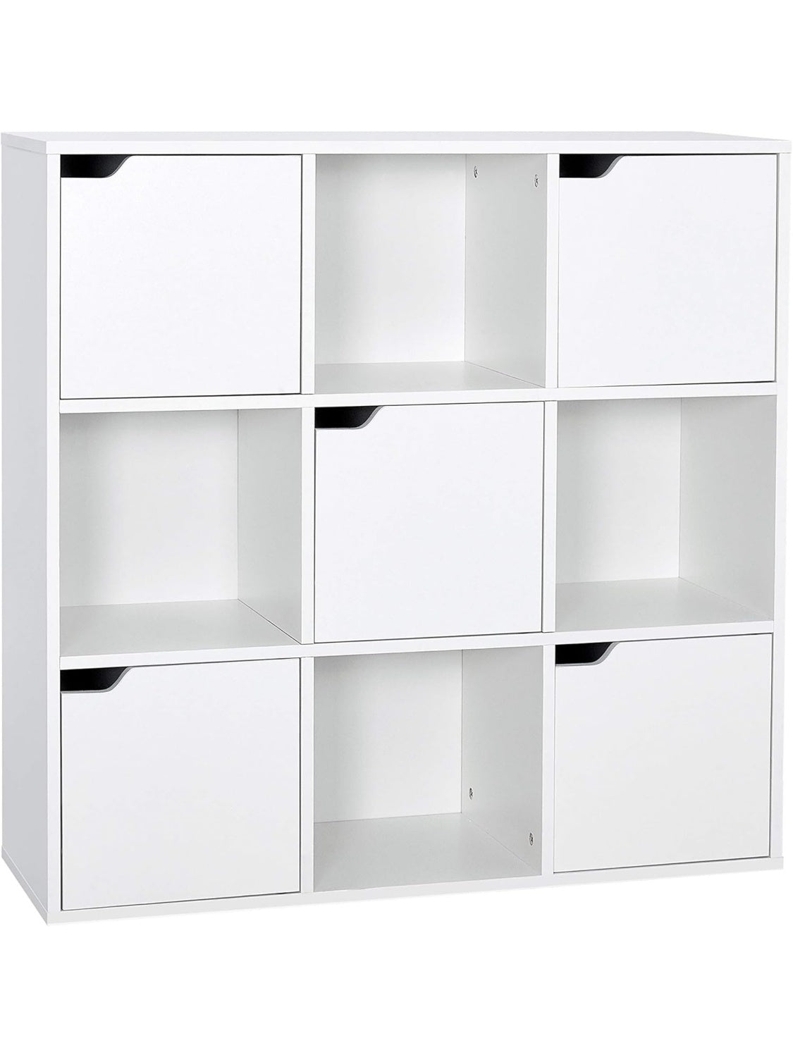 Bucherregal mit neun Fachern und funf Turen in Weiss