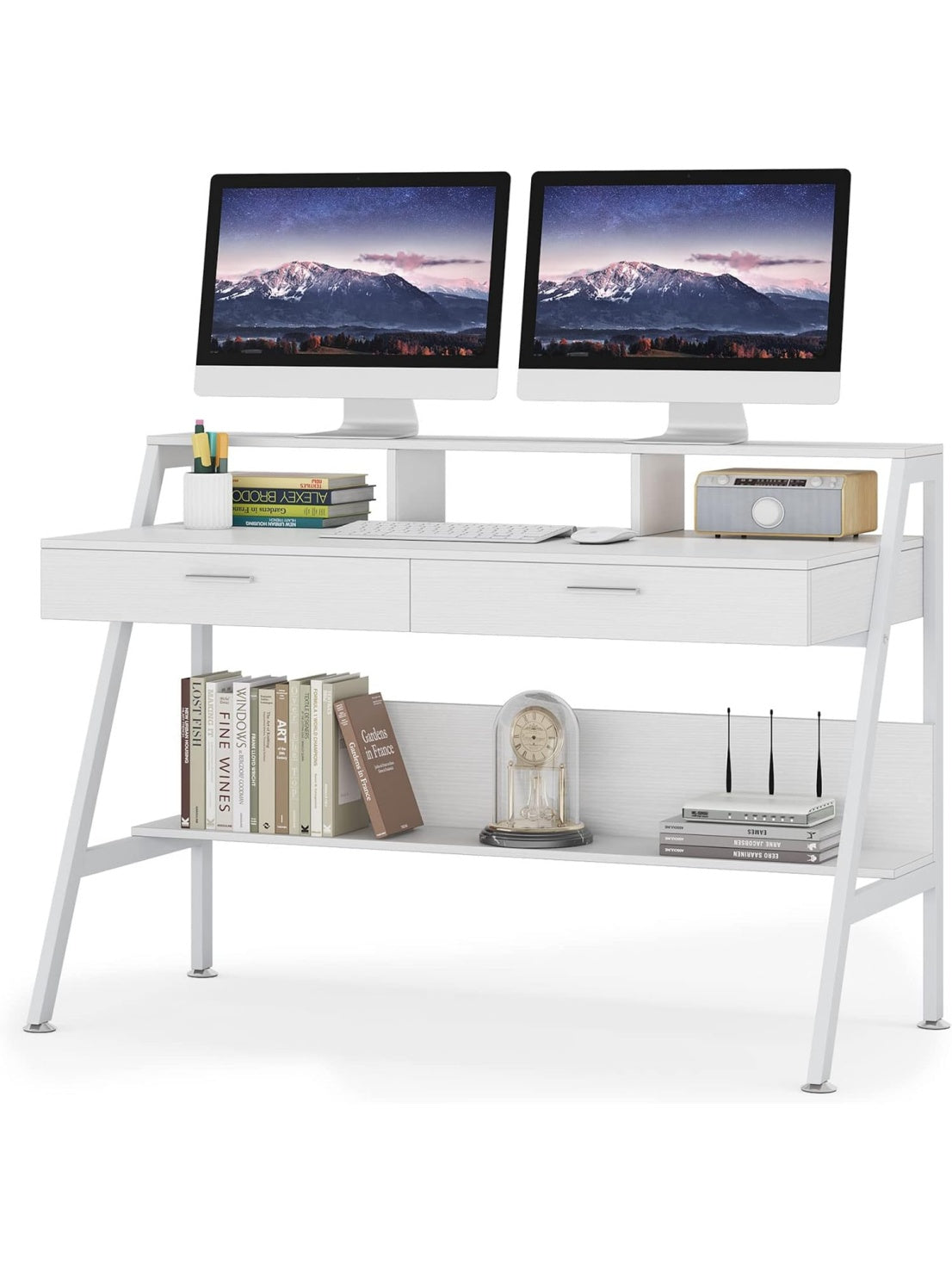 Moderner Arbeitstisch 120 cm mit Monitorerhohung Ablage und Schubladen fur Homeoffice